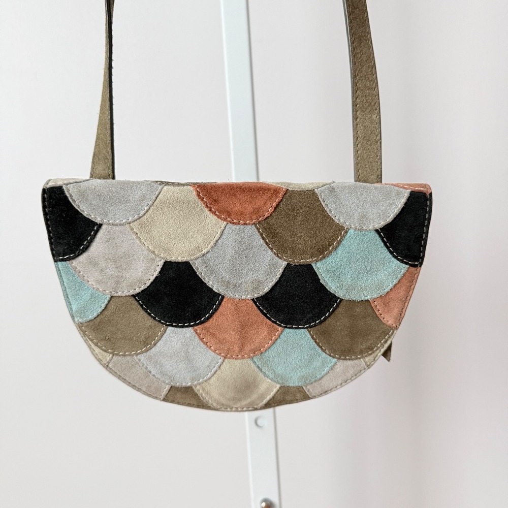 Multicolor Suede‎ Scalloped Patchwork Crossbody Bag Mermaid Boho